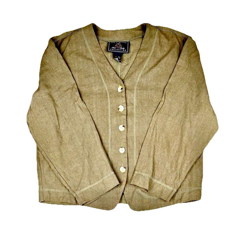 VTG Women's Boho Silk Button Green Blouse Jacket Top Sz M Limited Collection